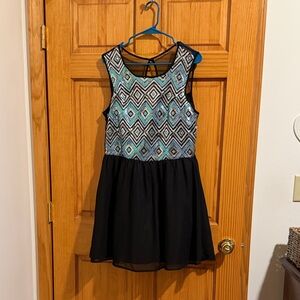 Love Reign Black Dress with Teal Pattern
